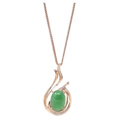 18k Rose Gold Oval Imperial Jadeite Jade Cabochon Necklace with Diamonds