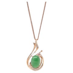 Used 18k Rose Gold Oval Imperial Jadeite Jade Cabochon Necklace with Diamonds