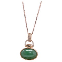 18k Rose Gold Oval Imperial Jadeite Jade Cabochon Necklace with Diamonds