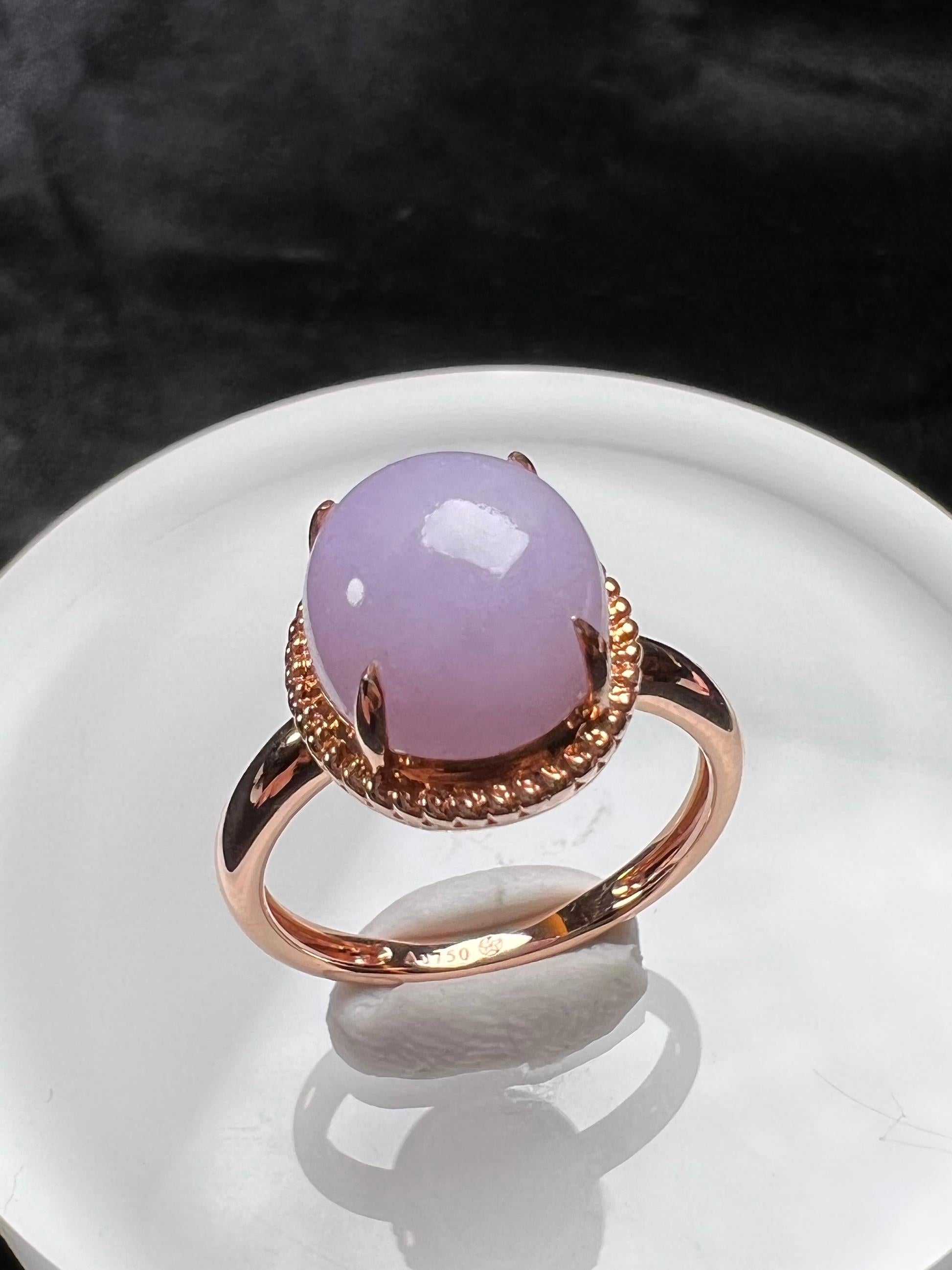 18K Rose Gold Oval Lavender Jadeite Ring, Engagement Ring

Total weight (approx.): 3.3g
Centre setting measurement (approx.): 10.2*9.4mm

This ring is resizable.
Get in touch with us to know more details and your shipping options.

The 18K Rose Gold