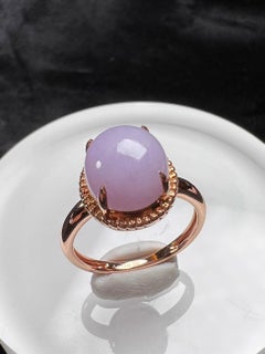 18K Rose Gold Oval Lavender Jadeite Ring Engagement Ring