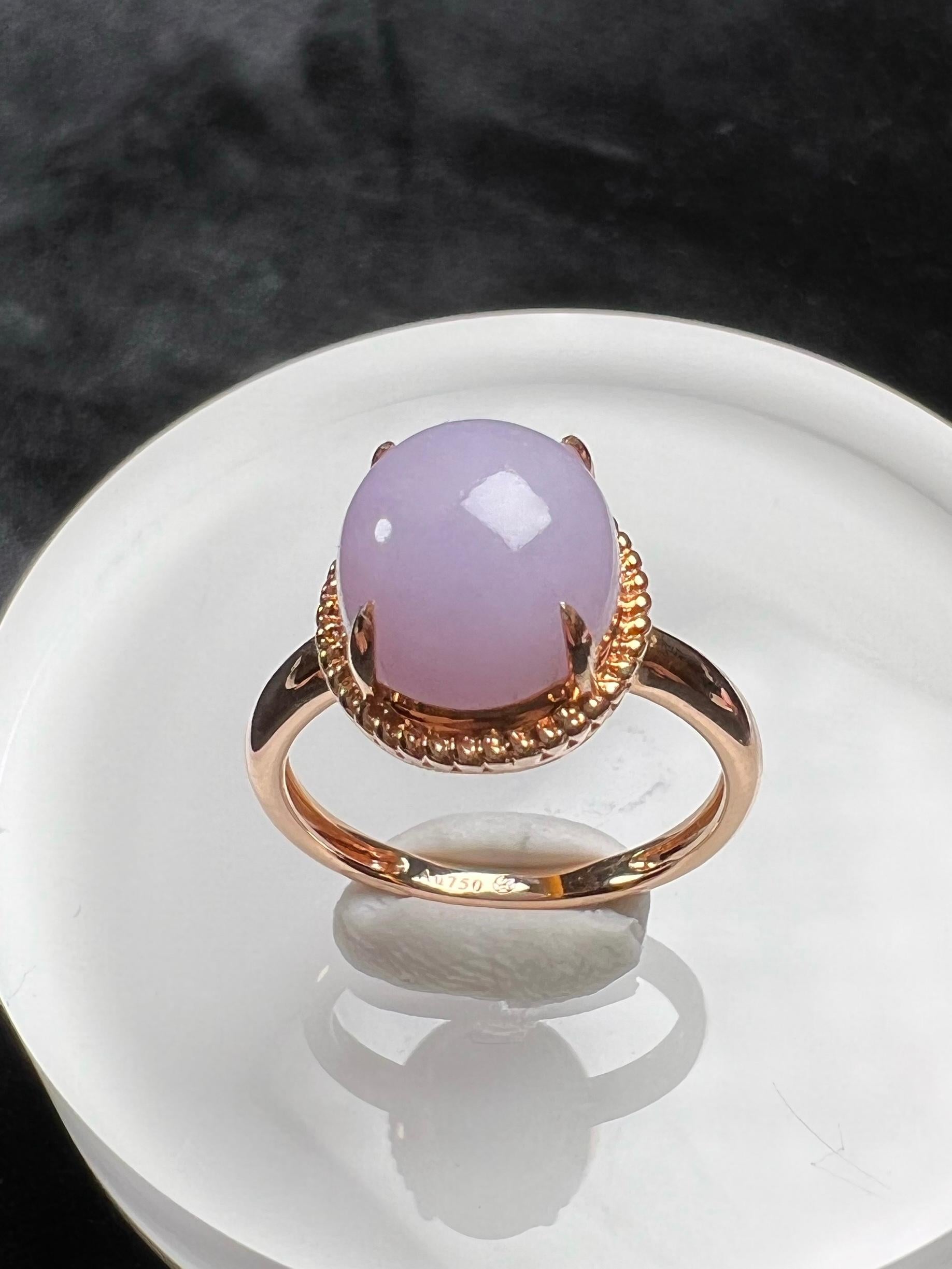 18K Rose Gold Oval Lavender Jadeite Ring Engagement Ring In New Condition For Sale In London, GB