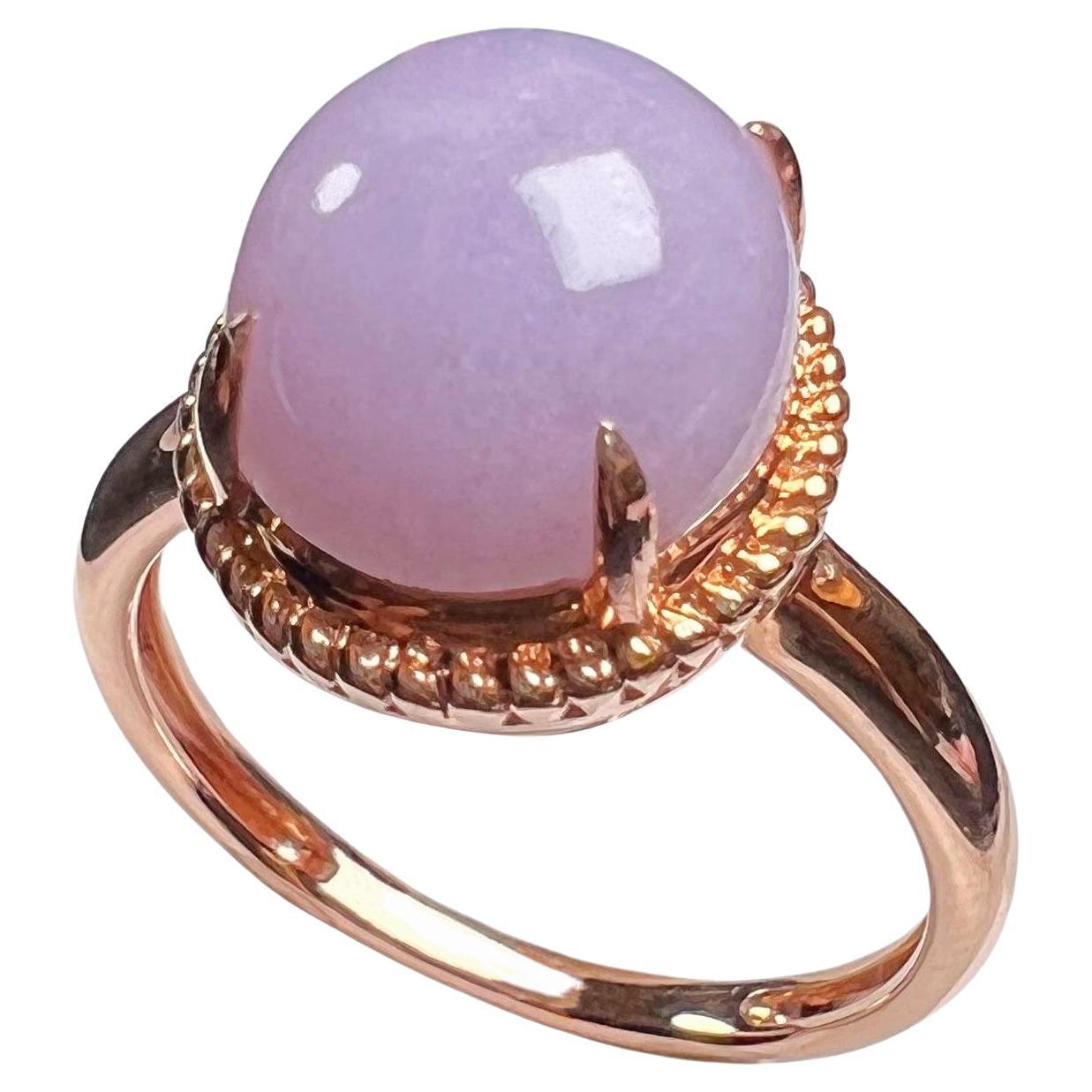 18K Rose Gold Oval Lavender Jadeite Ring Engagement Ring For Sale