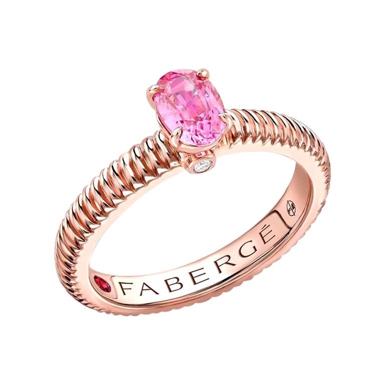 For Sale:  Fabergé 18k Rose Gold Oval Pink Sapphire Fluted Ring