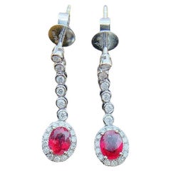 18K Rose Gold Oval Ruby Halo Bubble Stud Earrings with Natural Diamonds