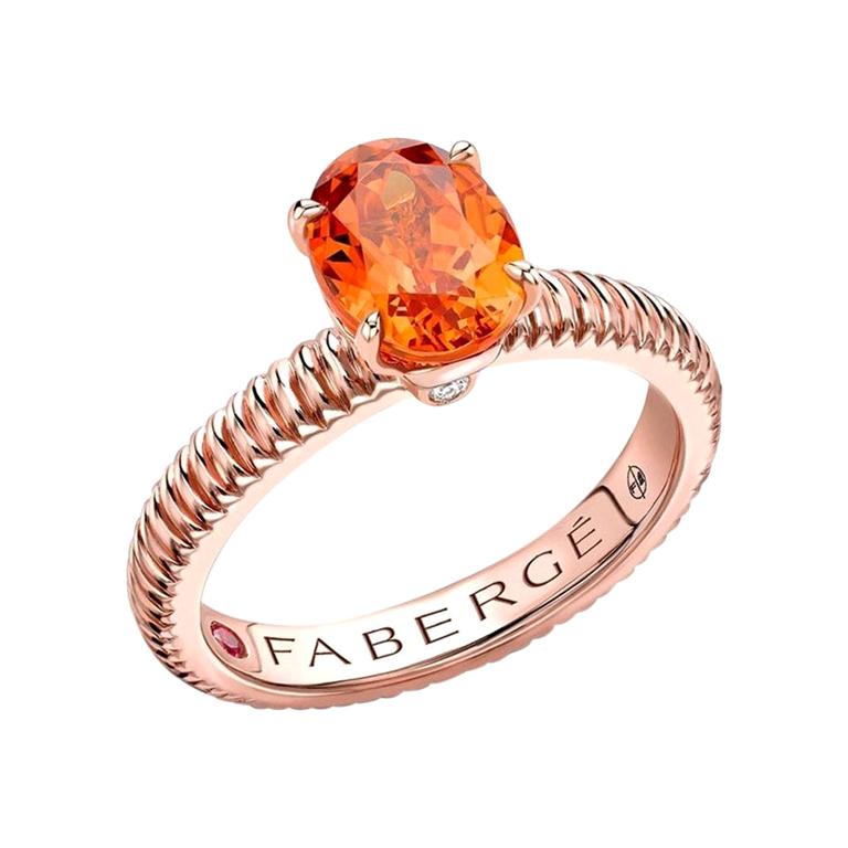 For Sale:  Fabergé 18k Rose Gold Oval Spessartite Fluted Ring