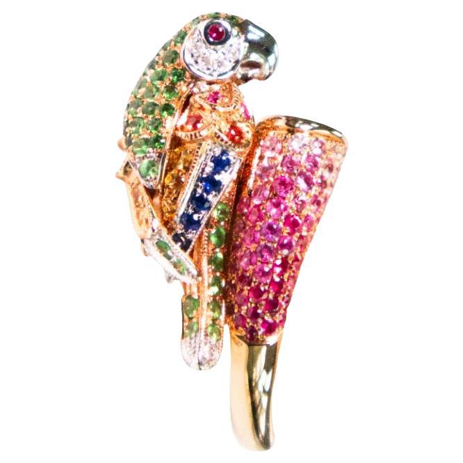 18K Rose Gold Parrot Ring with Green Garnet