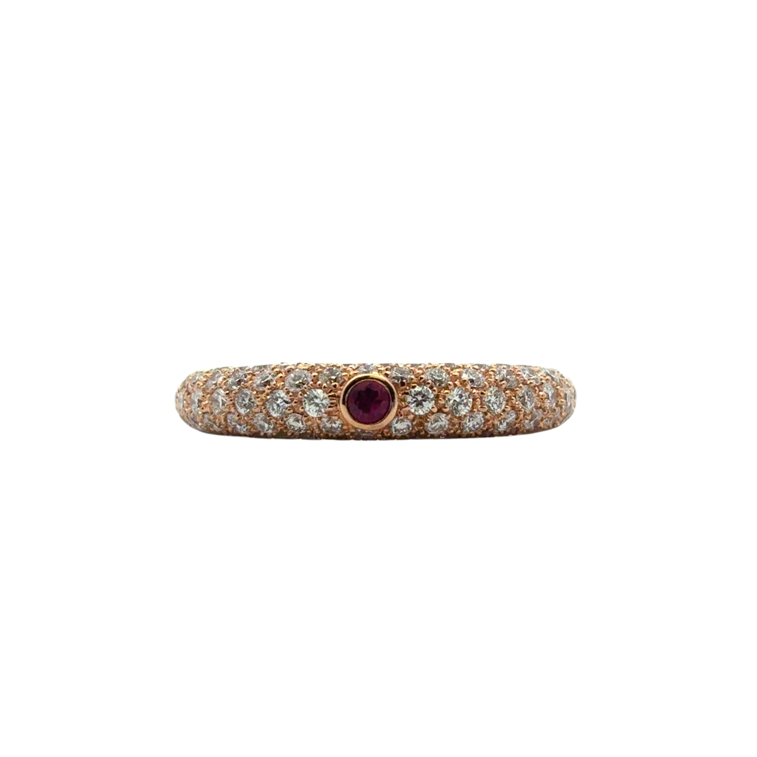 18k Rose Gold Pave Diamond with 1 Ruby Band Ring en vente 5