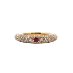 18k Rose Gold Pave Diamond with 1 Ruby Band Ring