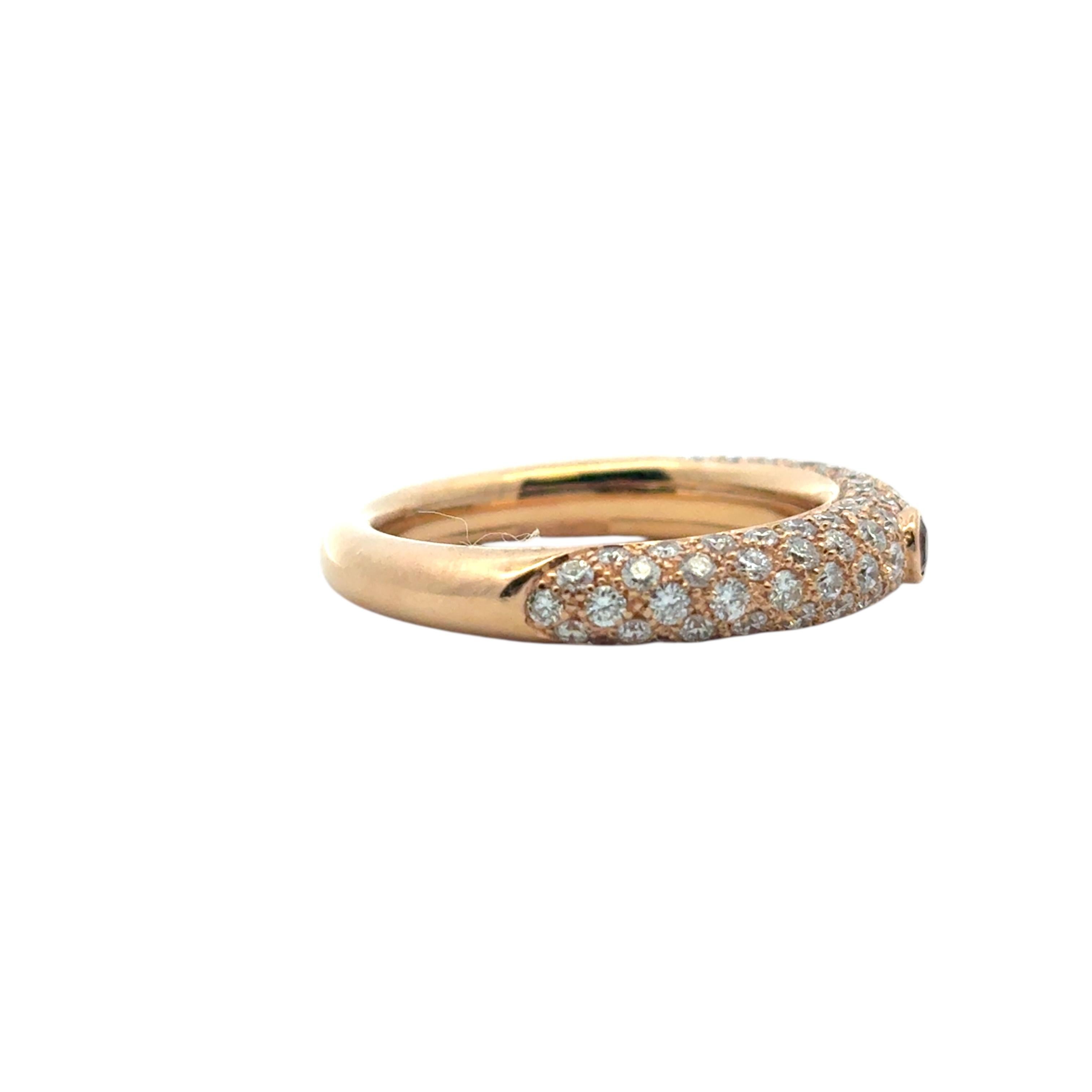 18k Rose Gold Pave Diamond with 1 Ruby Band Ring Excellent état - En vente à Boca Raton, FL