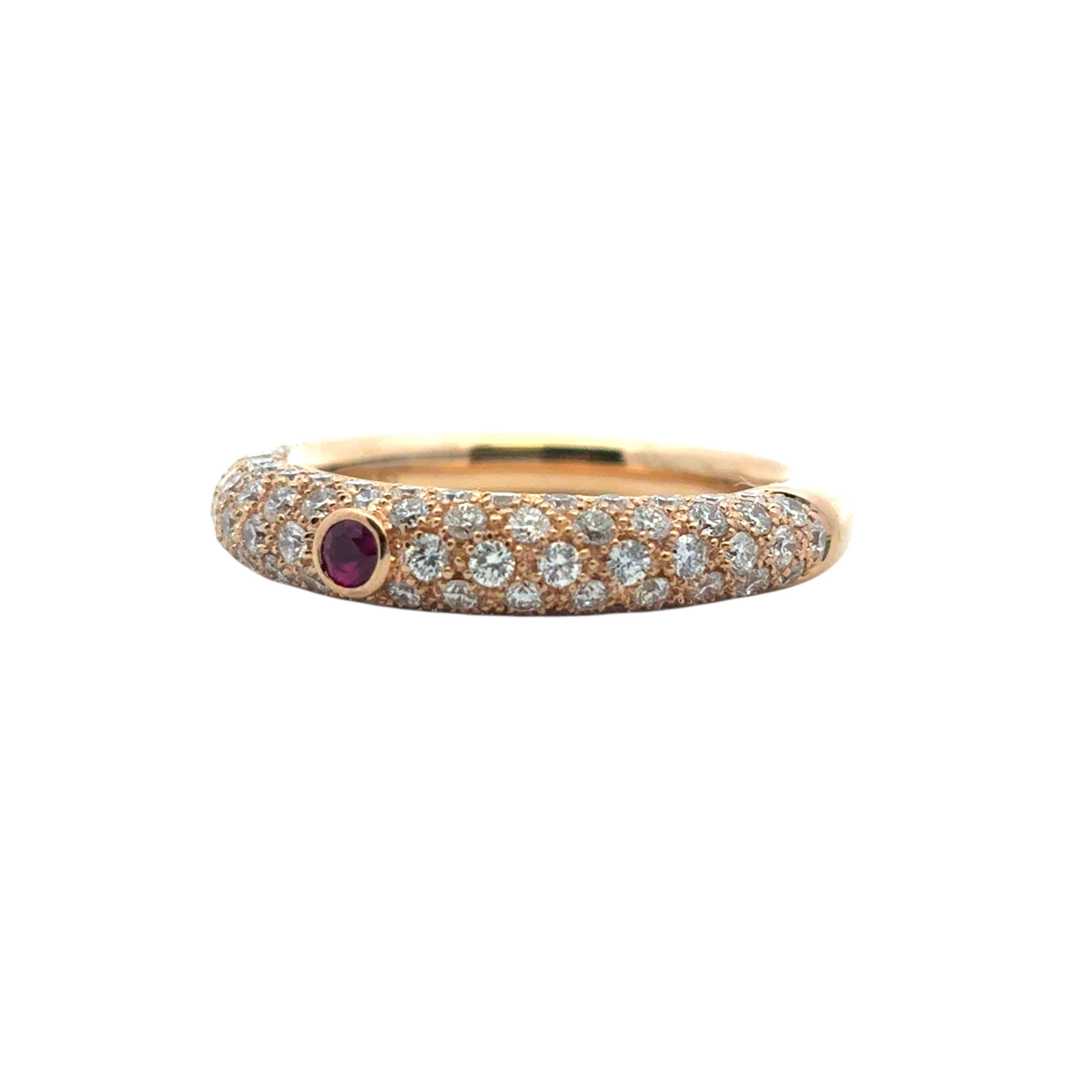 18k Rose Gold Pave Diamond with 1 Ruby Band Ring en vente 3