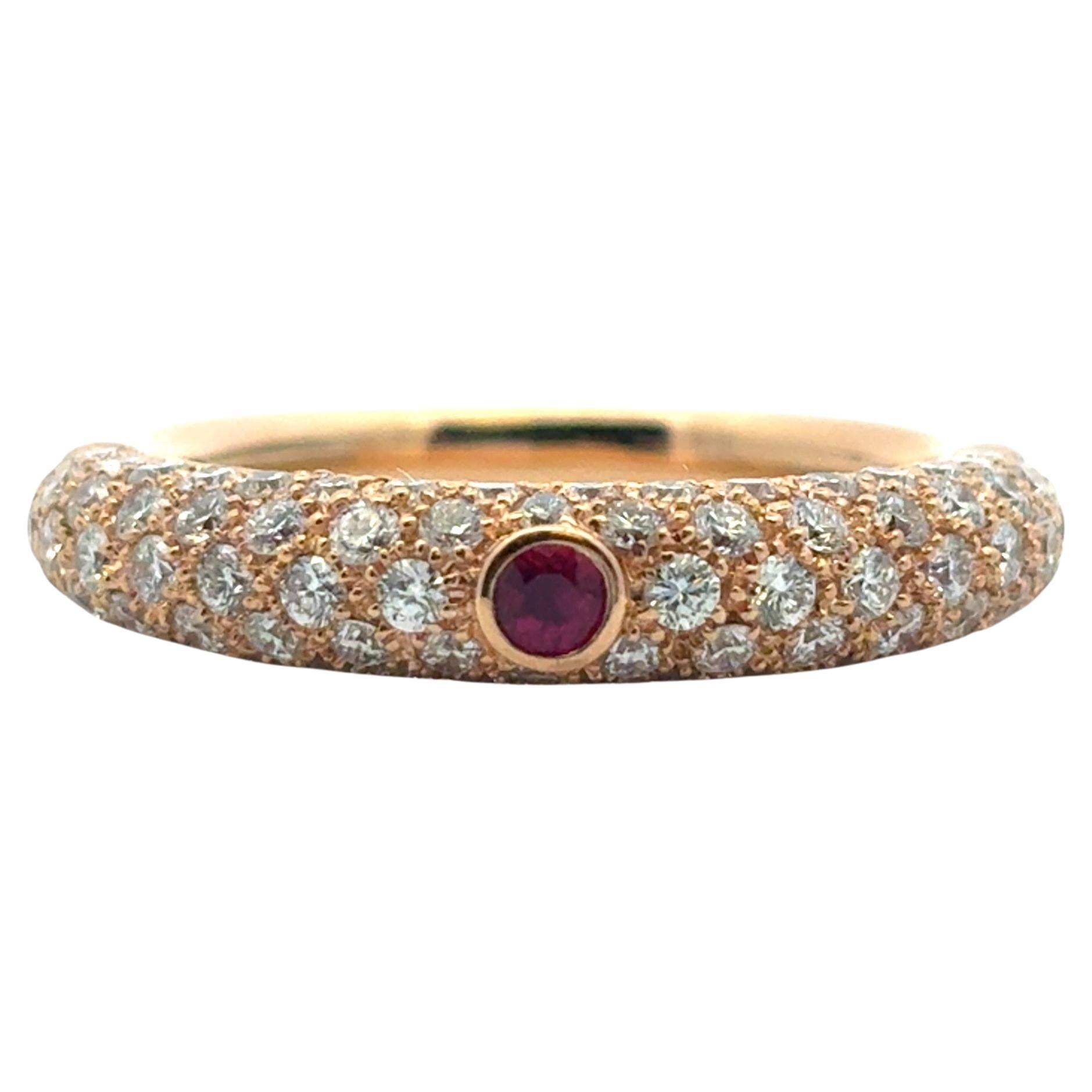 18k Rose Gold Pave Diamond with 1 Ruby Band Ring