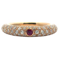 18k Rose Gold Pave Diamond with 1 Ruby Band Ring