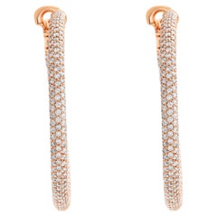 Boucles d'oreilles en or rose 18 carats avec pavé de diamants ronds de taille brillant de 6,90 carats