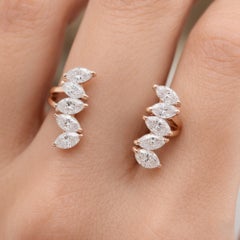 18K Rose Gold Pear Cut Diamond Double Row Open Cuff Ring Women Fine Jewelry Gift