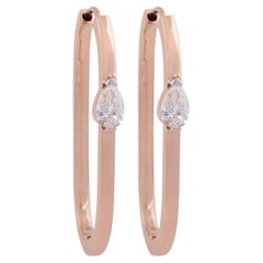 18K Rose Gold Pear Cut Natural Diamond Hoop Earrings 0.82 Carat