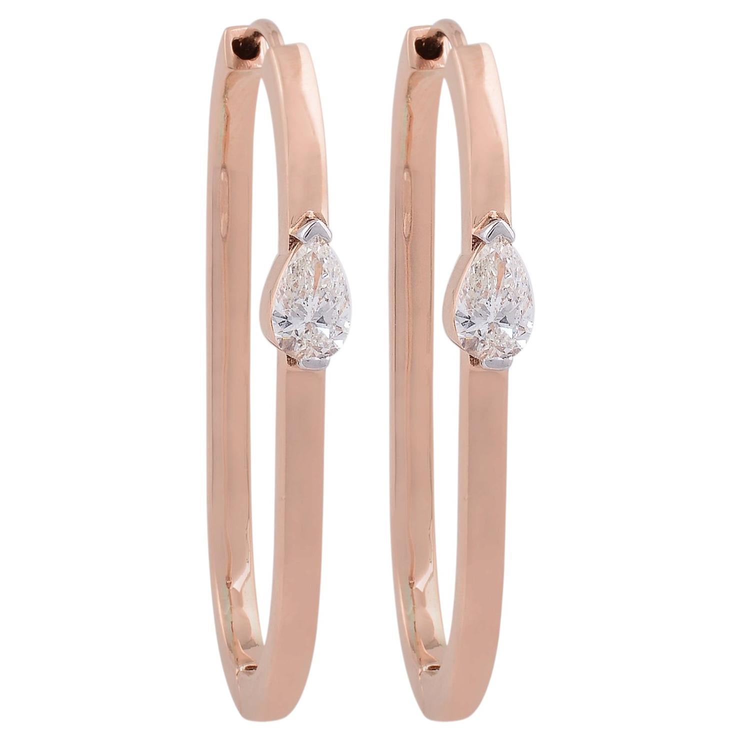 Pendientes de aro de oro rosa de 18 quilates con diamantes naturales de talla pera, 0,82 quilates