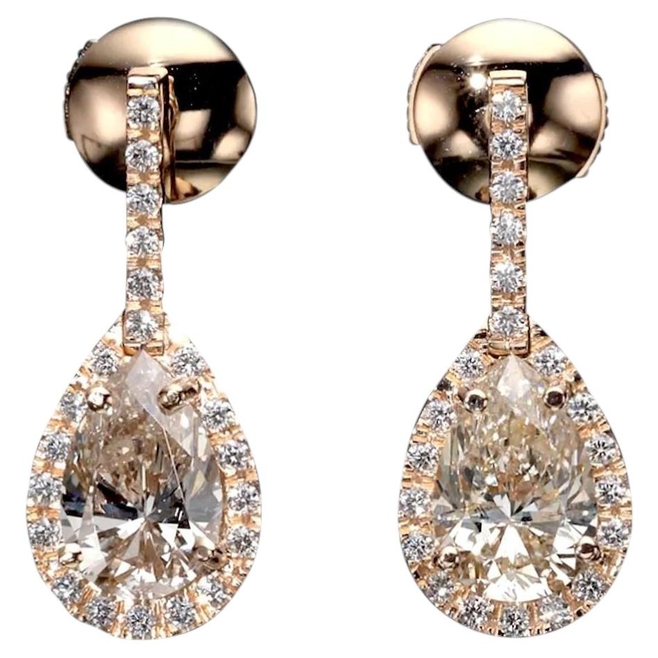 18K Rose Gold Pear Drop Earrings 2.87 TCW Natural Diamond (I-J, SI2-I1)