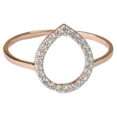 18k Rose Gold Pear Outline Pave Diamond Ring Promise Propose Ring