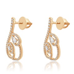 18K Rose Gold Pear, Oval, and Round Cut Diamond Swirl Earrings