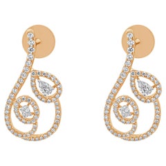18K Rose Gold Pear, Oval, and Round Cut Diamond Swirl Earrings