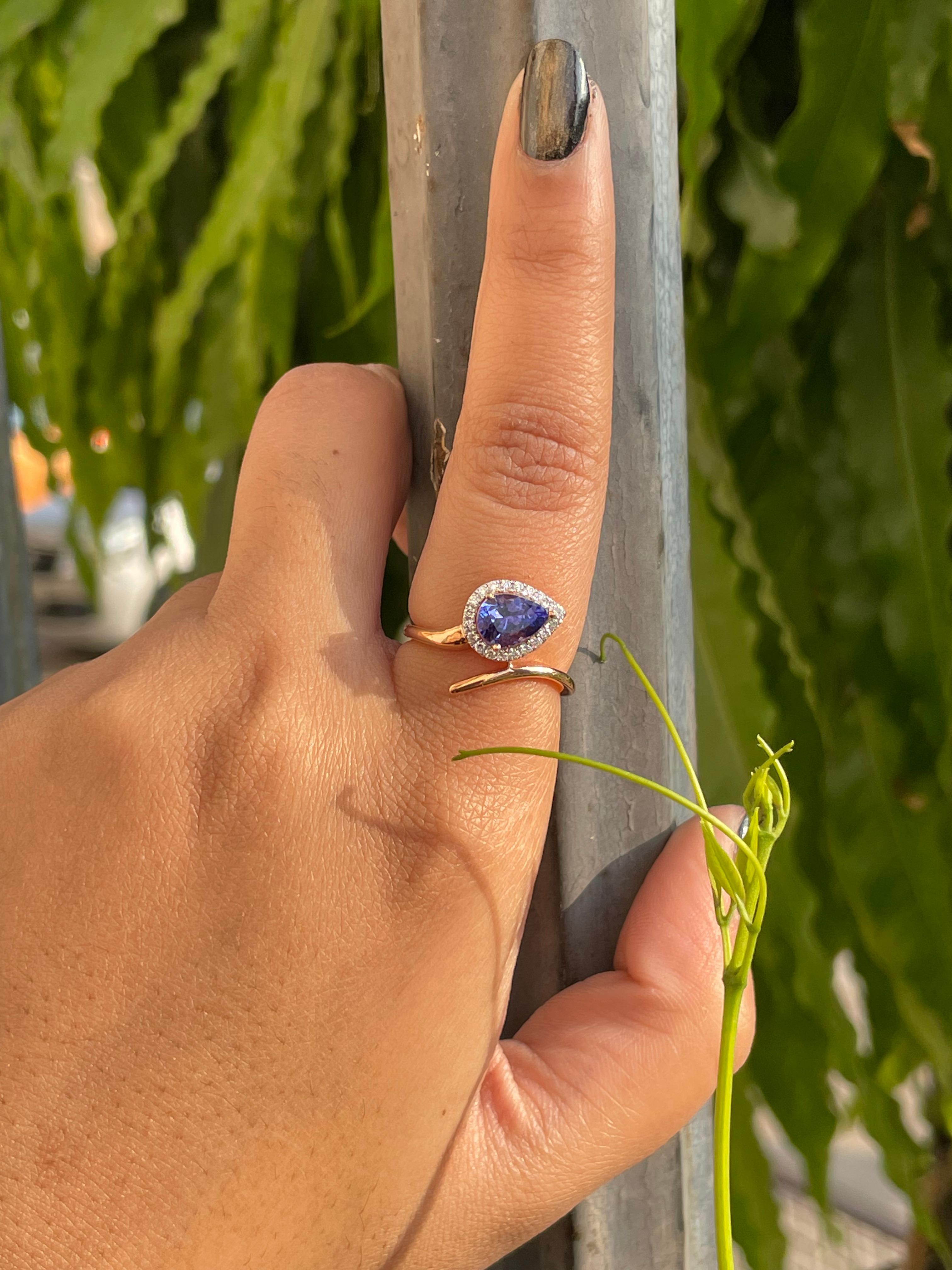 For Sale:  18K Rose Gold Pear Shape Tanzanite and Diamond Ring 12