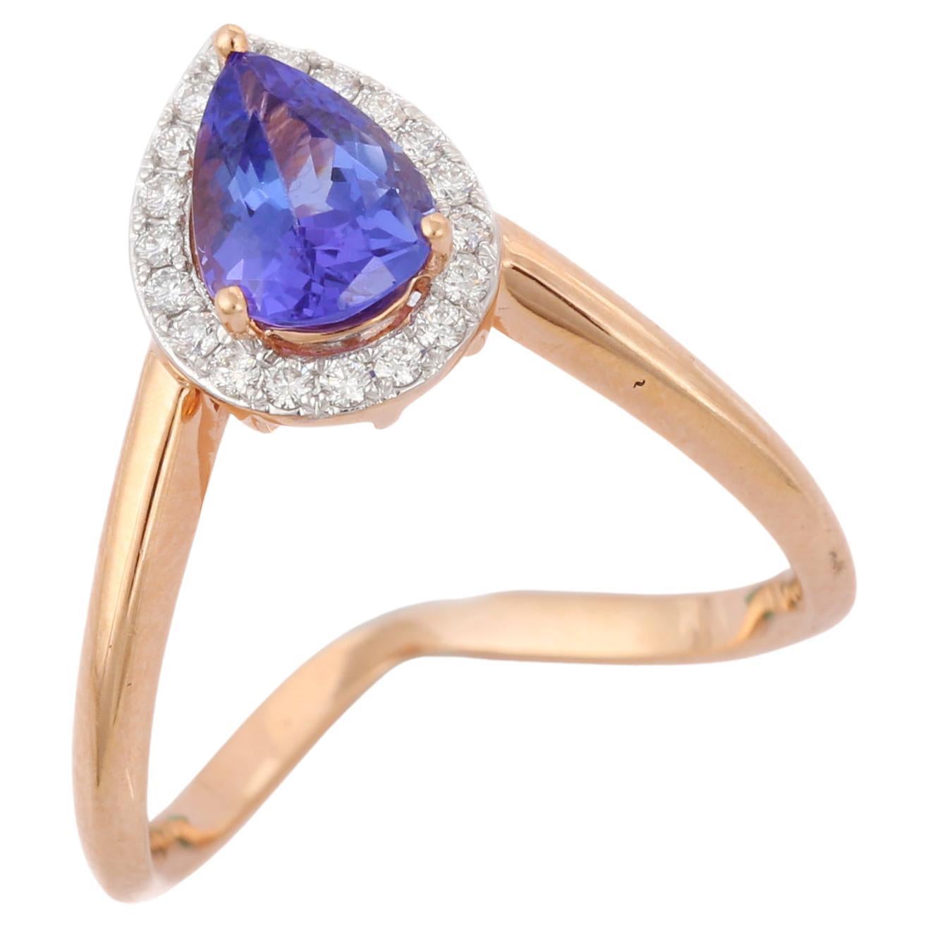 For Sale:  18K Rose Gold Pear Shape Tanzanite and Diamond Ring  2