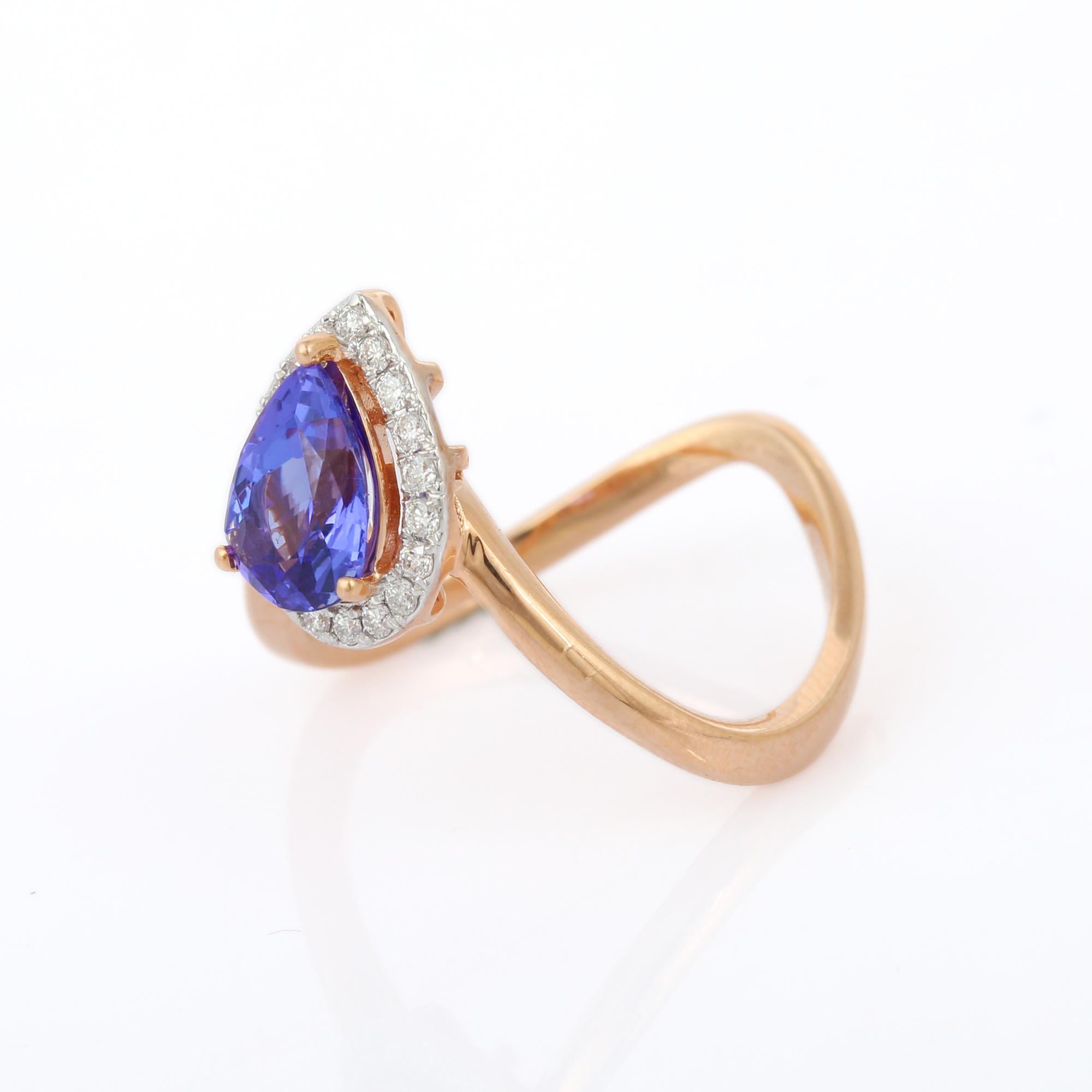 For Sale:  18K Rose Gold Pear Shape Tanzanite and Diamond Ring  3