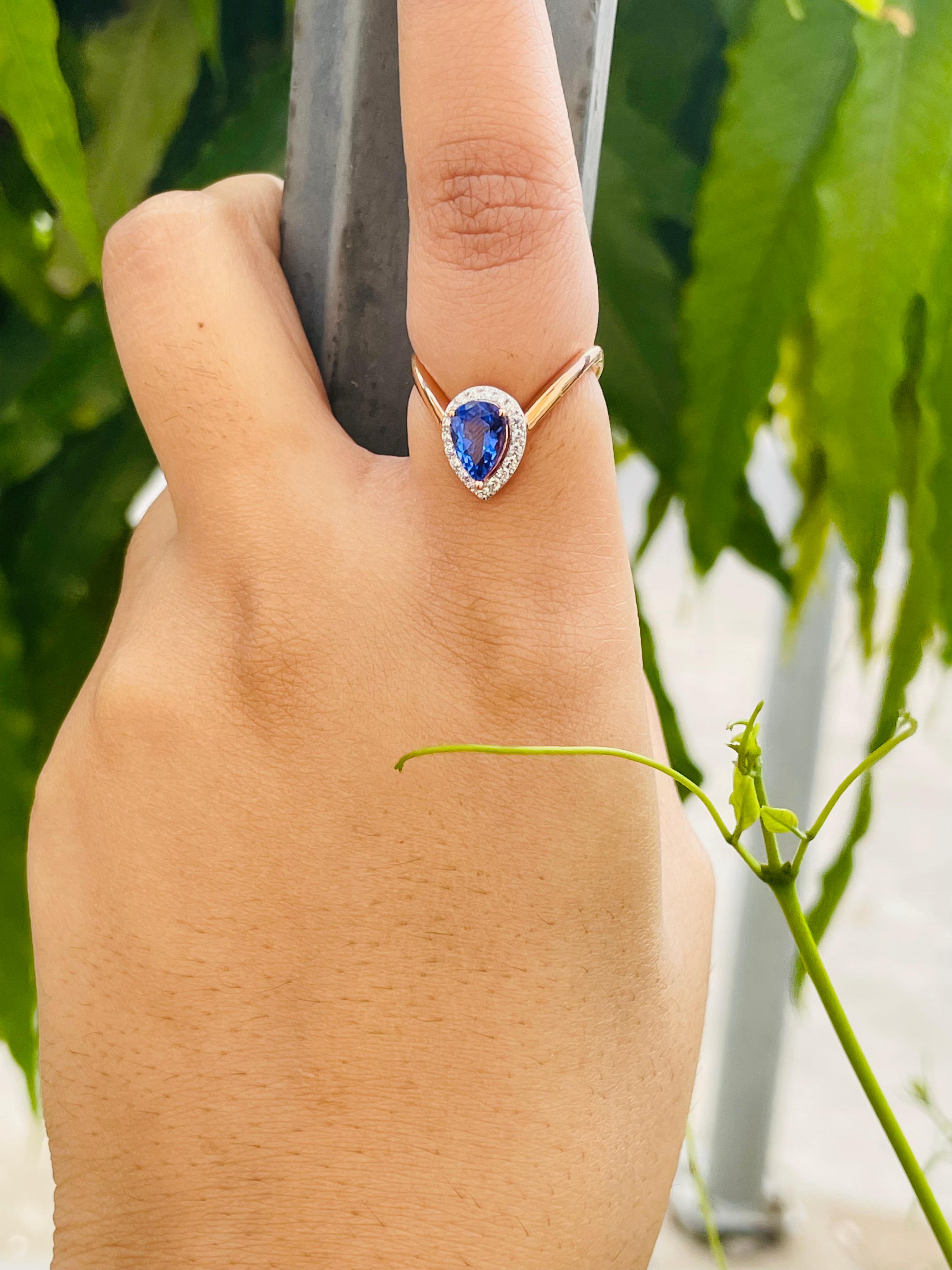 For Sale:  18K Rose Gold Pear Shape Tanzanite and Diamond Ring  9