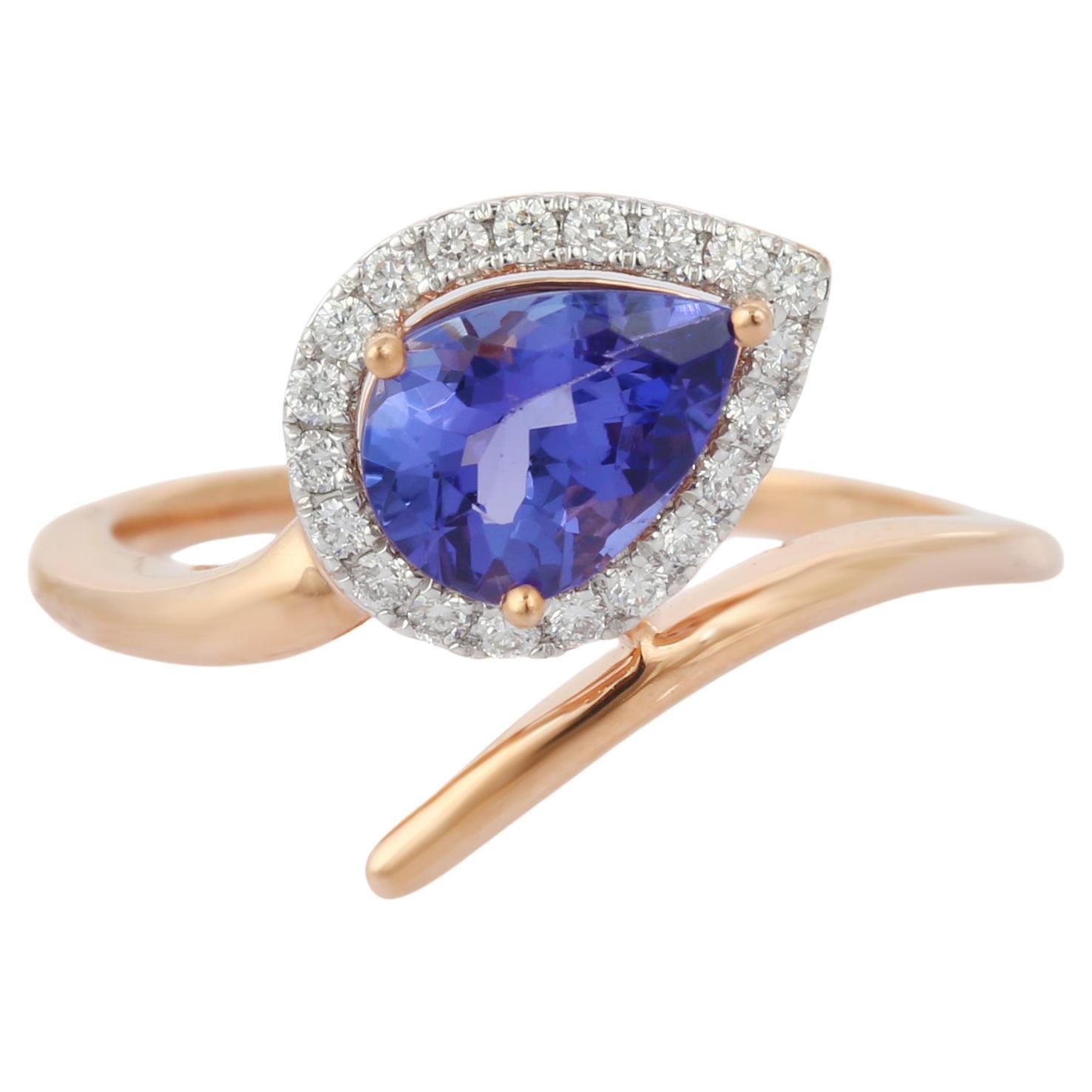 For Sale:  18K Rose Gold Pear Shape Tanzanite and Diamond Ring