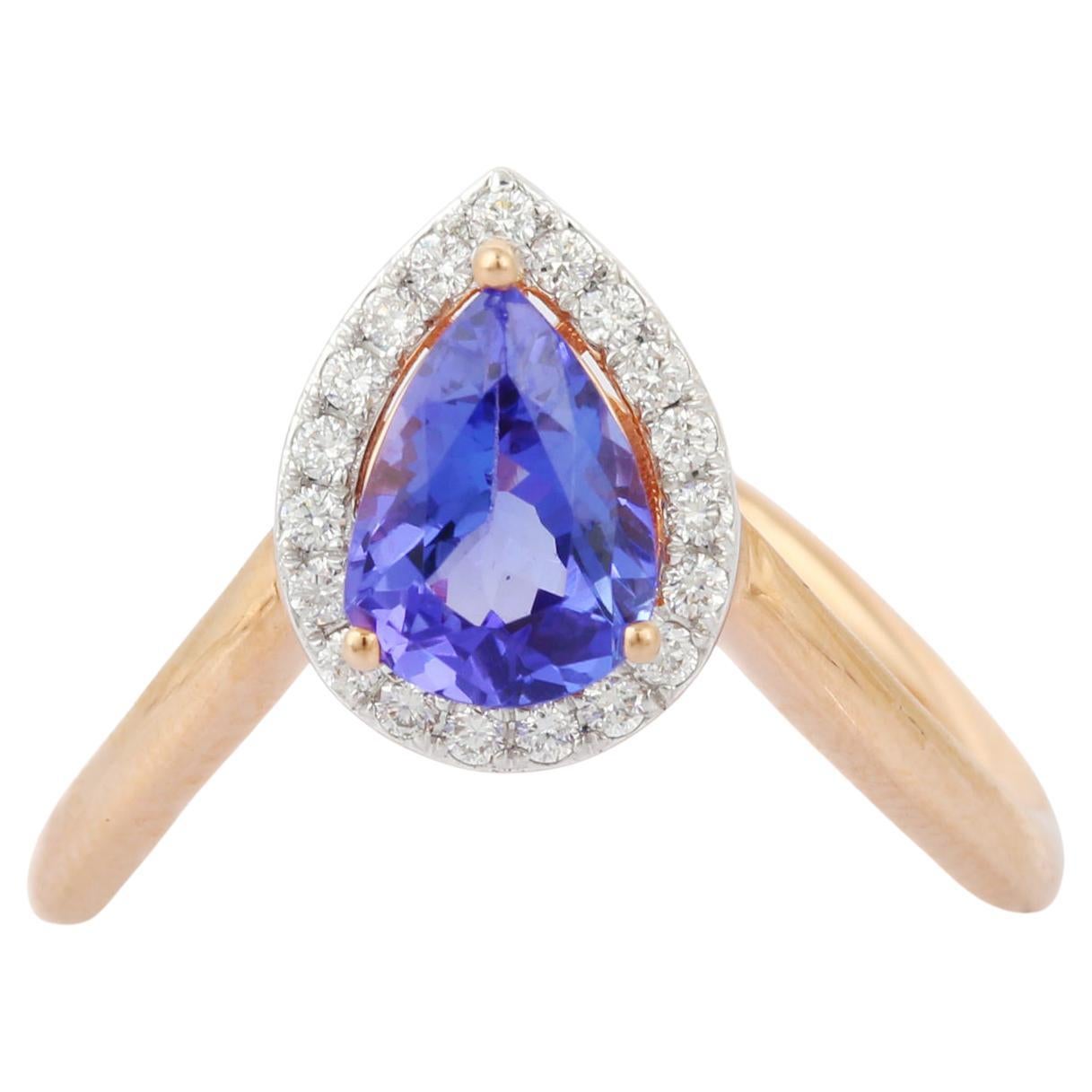 Dainty 10k Yellow Gold Amethyst Pear-Shaped Comtemporary Engagement Rope Ring Set