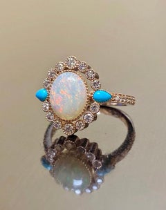 18K Rose Gold Pear Shape Turquoise Diamond Oval Australian Opal Engagement Ring