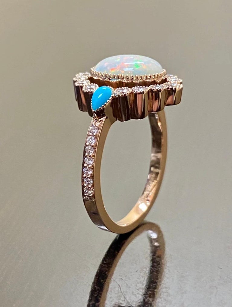 18K Rose Gold Pear Shape Turquoise Diamond Oval Australian Opal ...