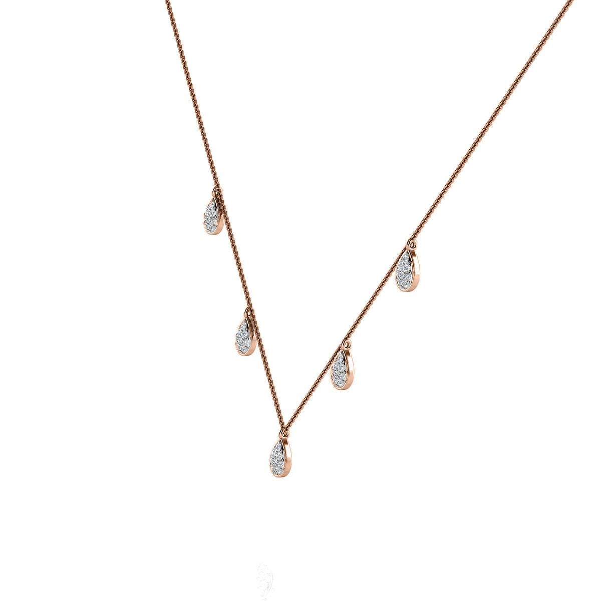This elegant and delicate necklace features round brilliant diamonds micro-prong set in five (5) pear-shaped plates. Experience the difference!

Product details: 

Center Gemstone Type: NATURAL DIAMOND
Center Gemstone Color: WHITE
Center Gemstone