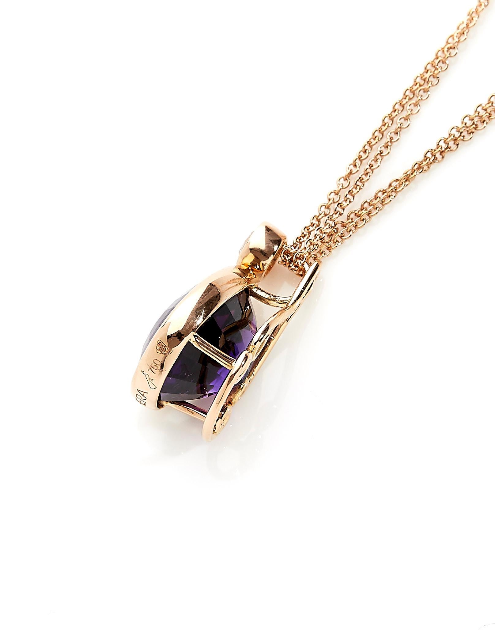 Contemporary 18 Karat Rose Gold Pendant Necklace set with 9.21 Carat Amethyst and Diamond  For Sale