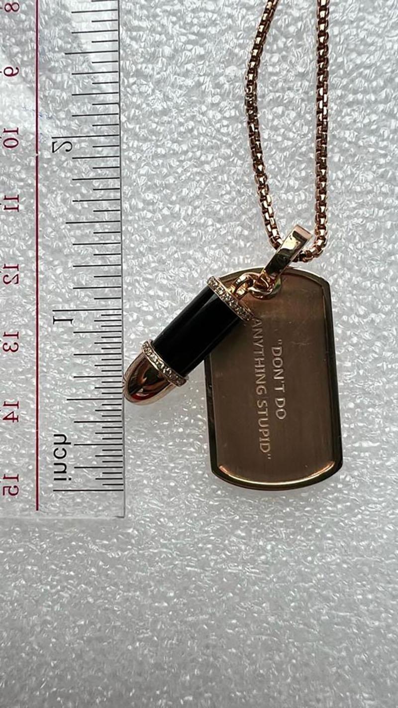 18K Rose Gold Pendant with Bullet, Onyx, Diamonds No Chain In New Condition For Sale In Hong Kong, HK