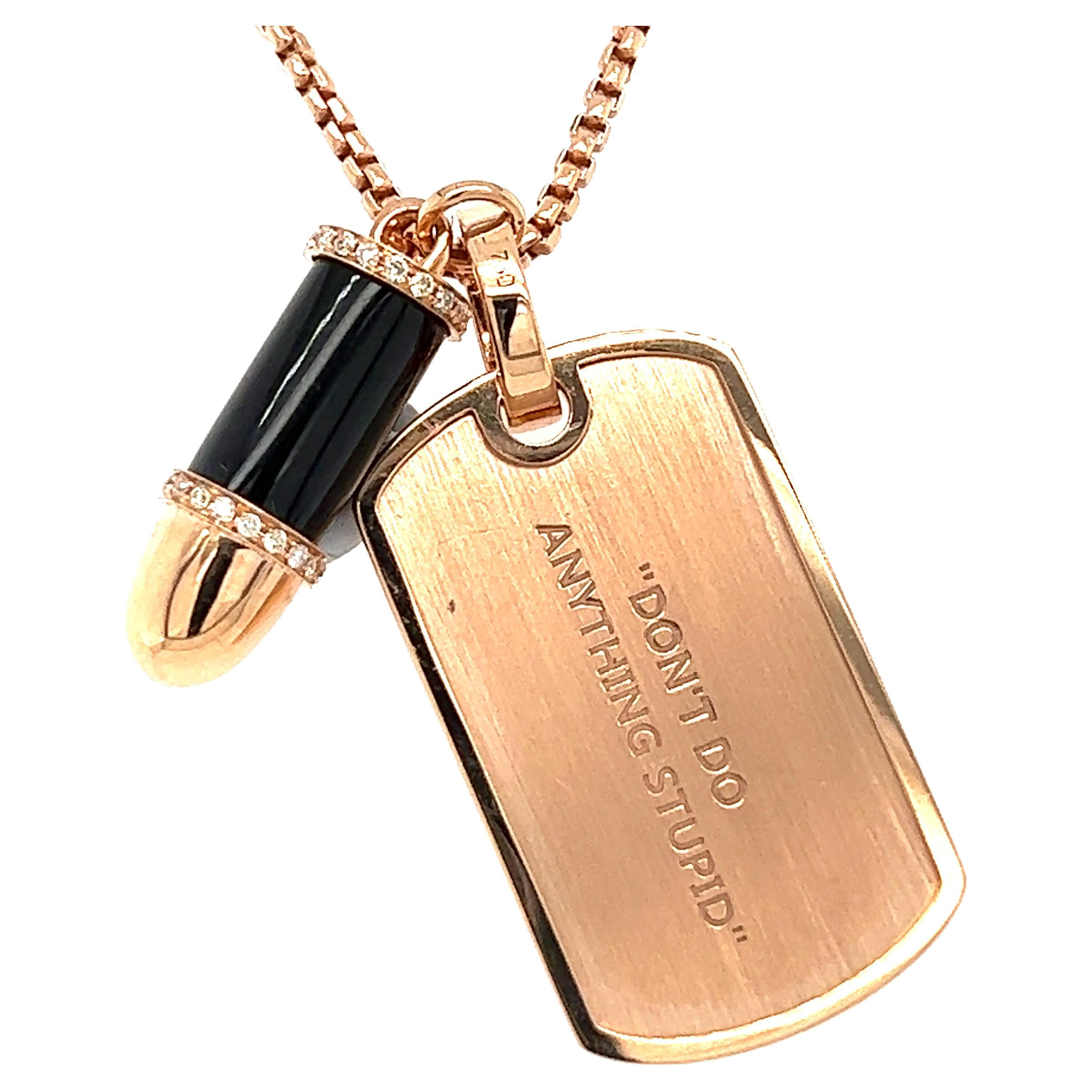 18K Rose Gold Pendant with Bullet, Onyx, Diamonds No Chain For Sale