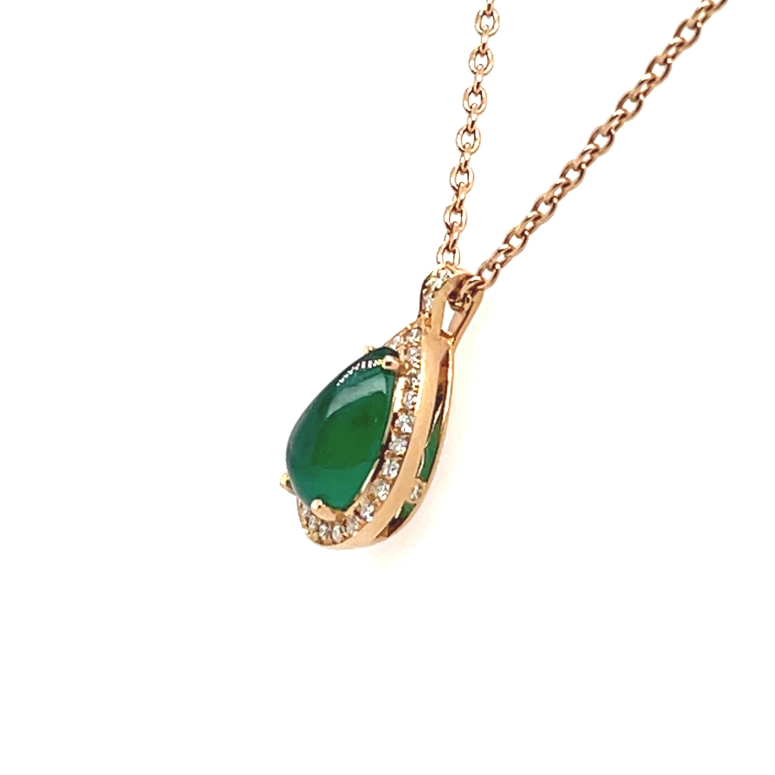 Women's 18k Rose Gold Pendant with Cabochon Emerald and Diamonds For Sale