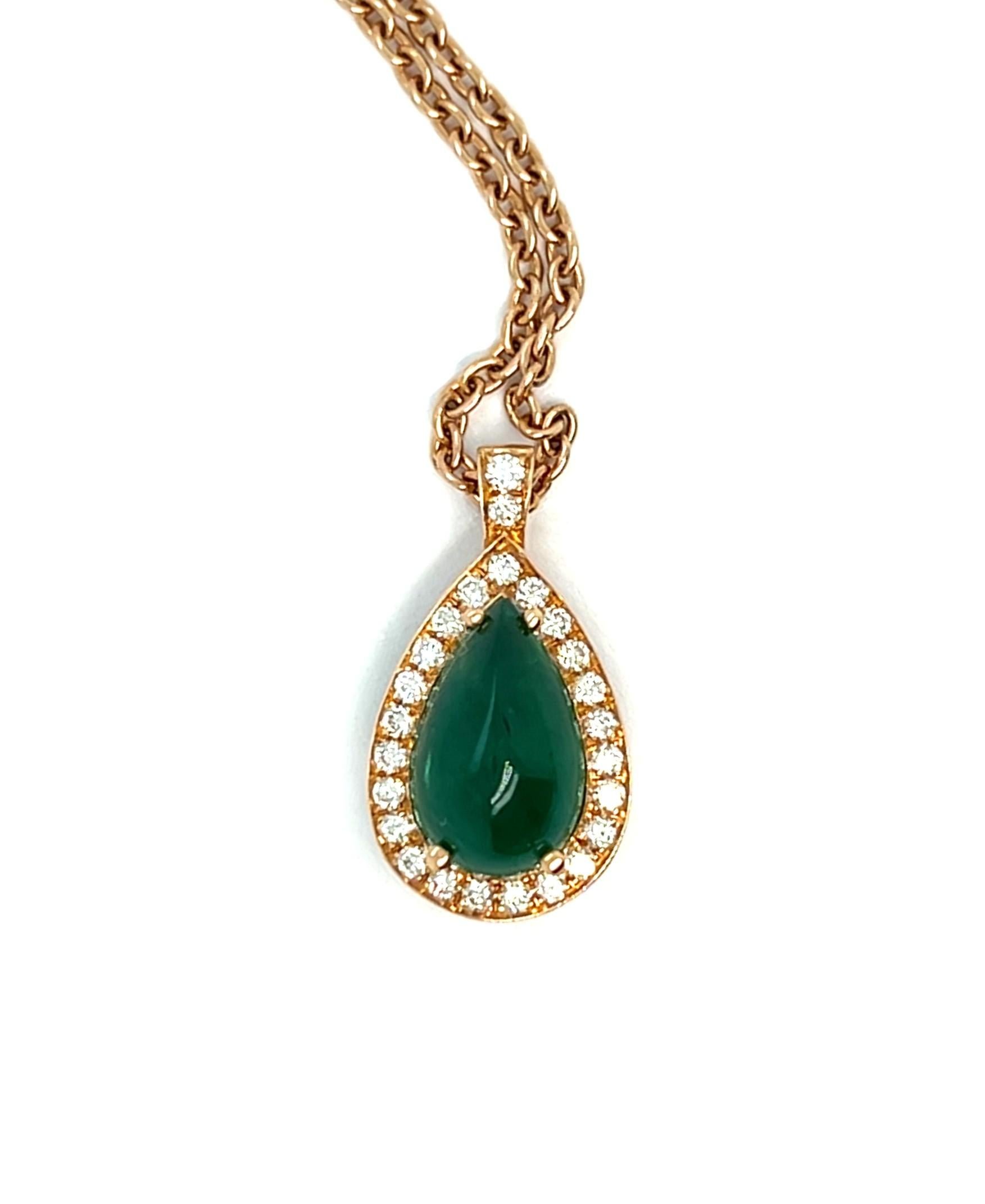18k Rose Gold Pendant with Cabochon Emerald and Diamonds For Sale 2