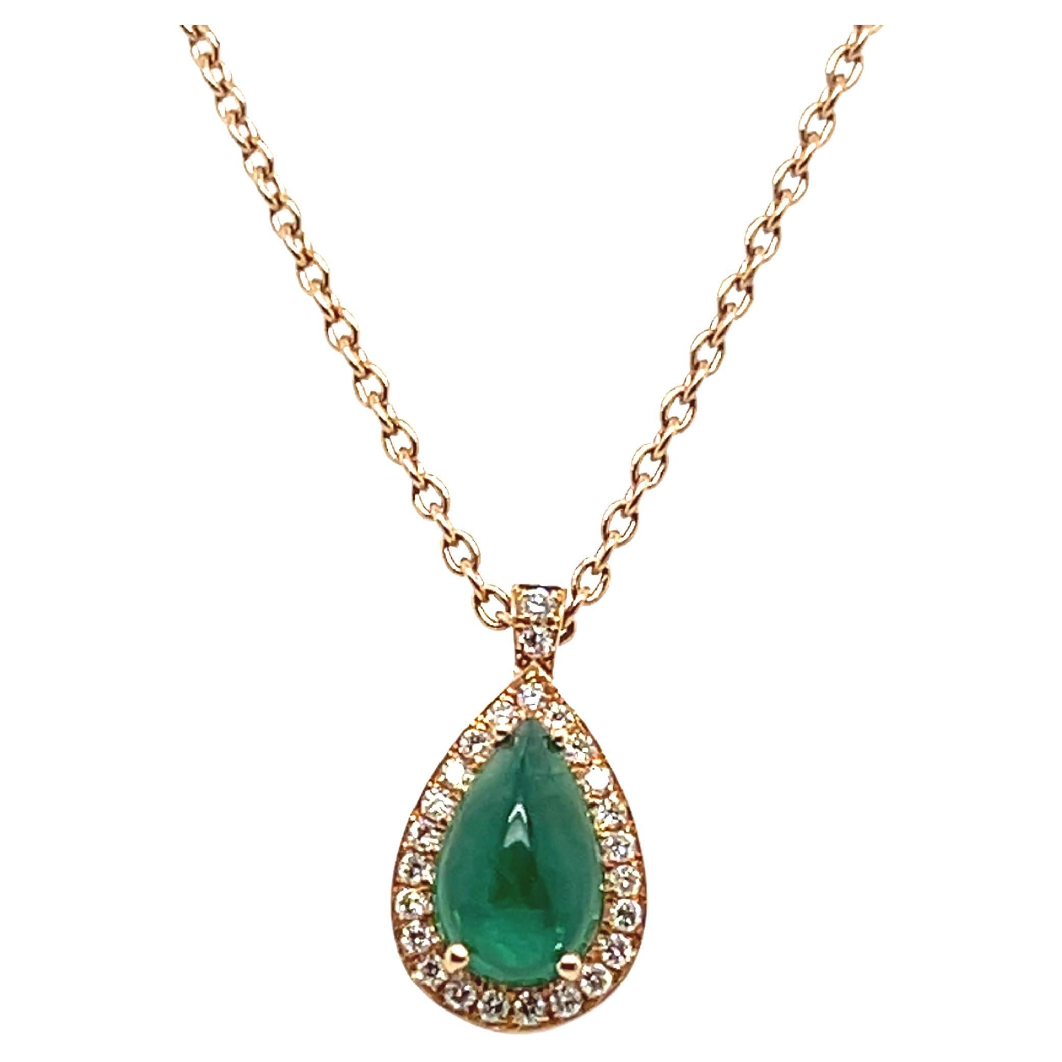18k Rose Gold Pendant with Cabochon Emerald and Diamonds
