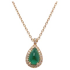 18k Rose Gold Pendant with Cabochon Emerald and Diamonds