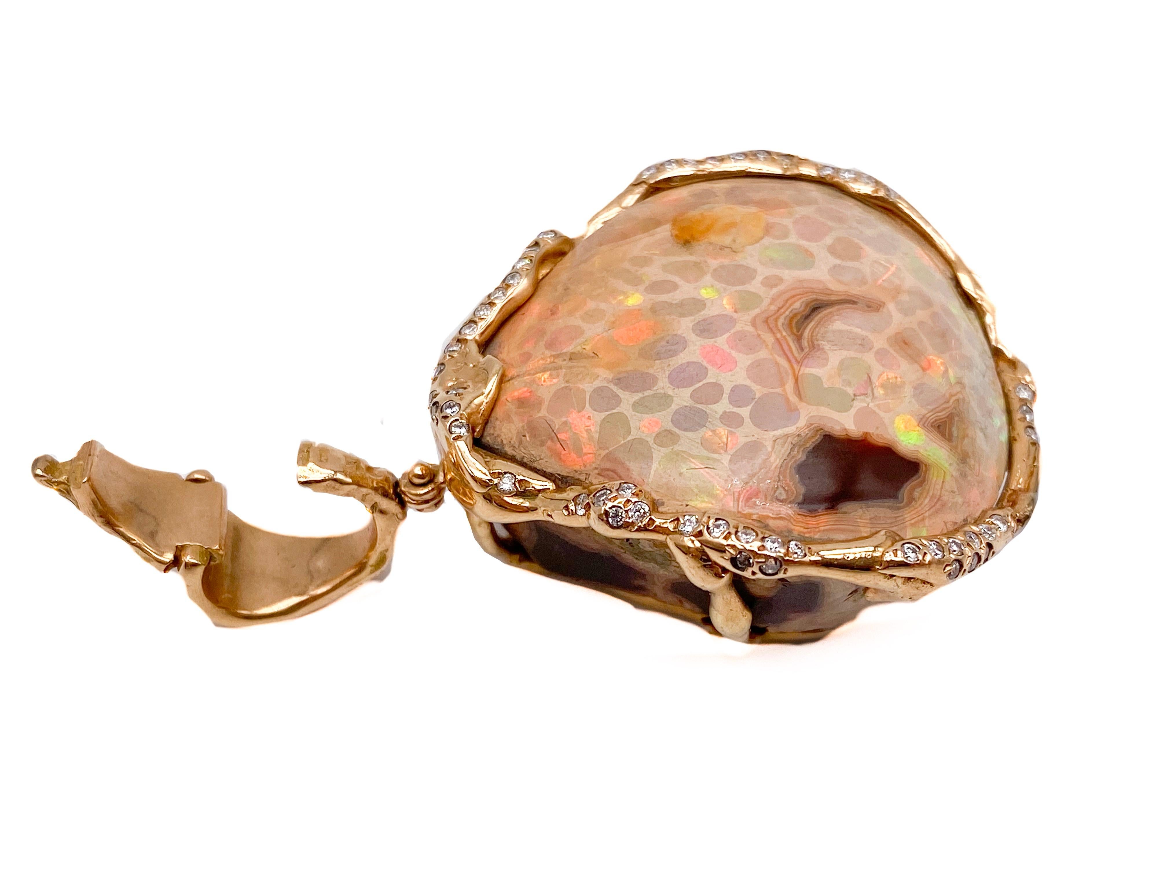 Contemporary 18 Karat Rose Gold Pendant with Ethiopian Opal and Diamonds For Sale