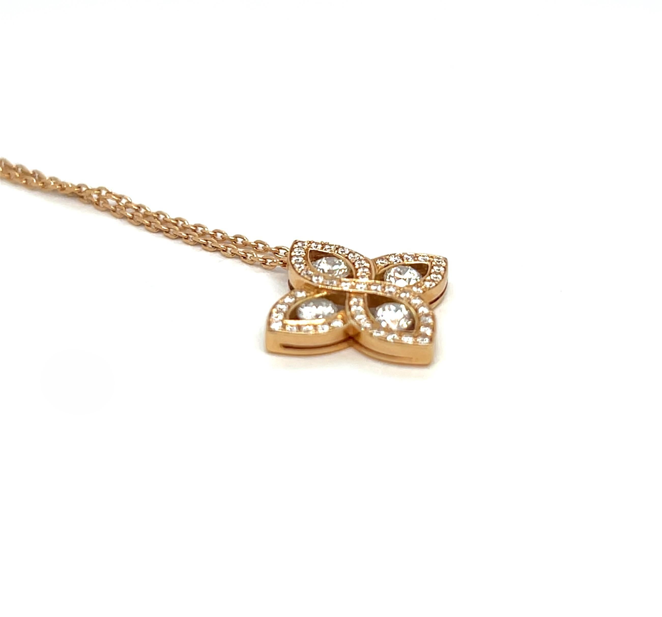 Contemporary 18K Rose Gold Pendant with Stylized Flower Motif and Diamonds For Sale