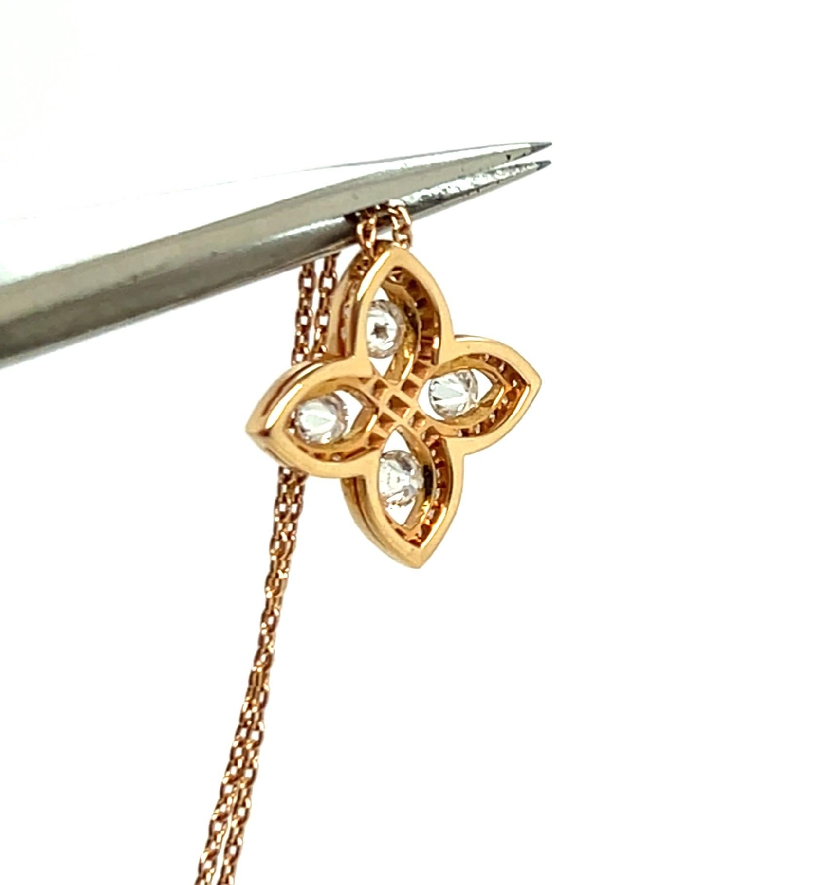 Brilliant Cut 18K Rose Gold Pendant with Stylized Flower Motif and Diamonds For Sale