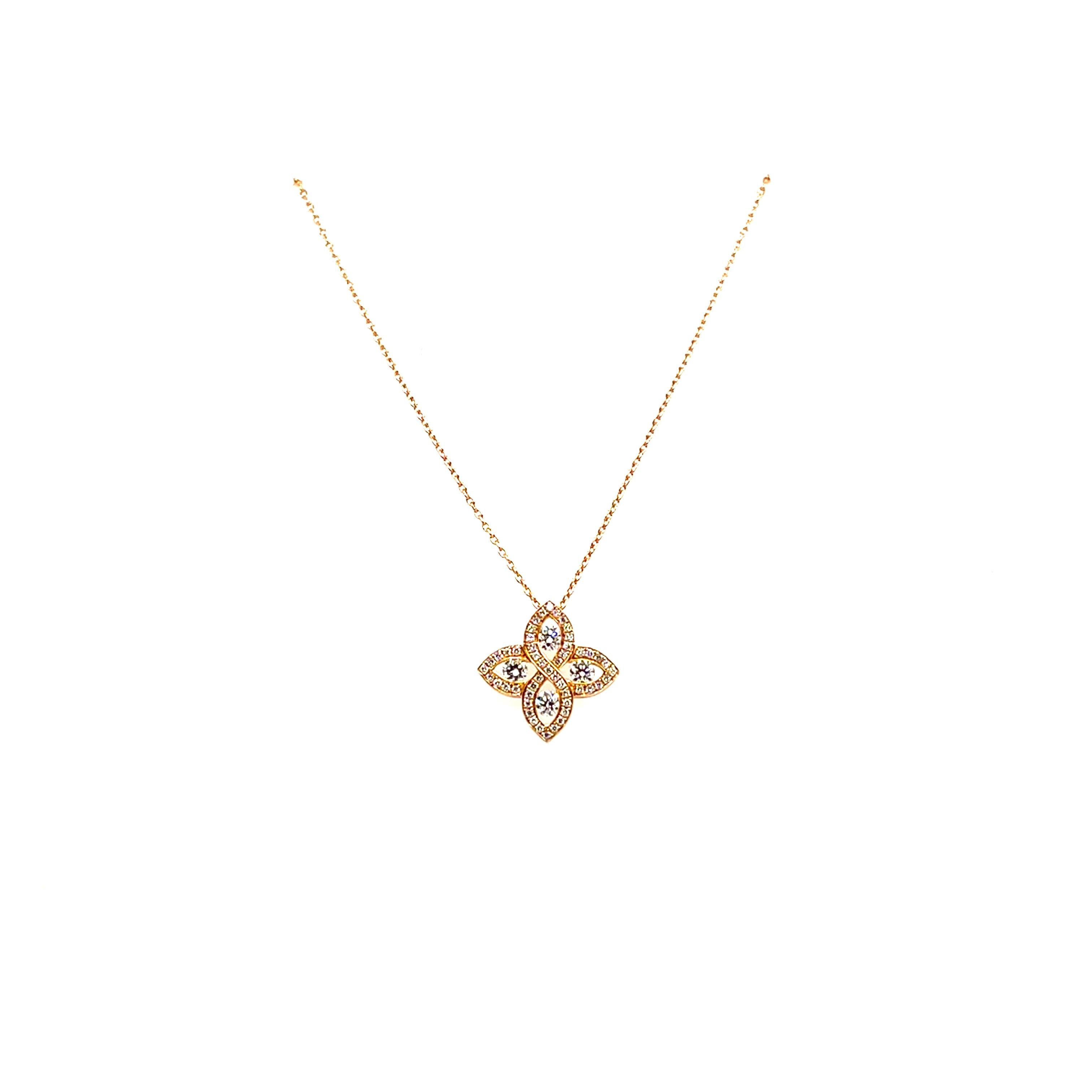 Pendentif en or rose 18 carats à motif de fleur stylisée et diamants Neuf - En vente à Vannes, FR