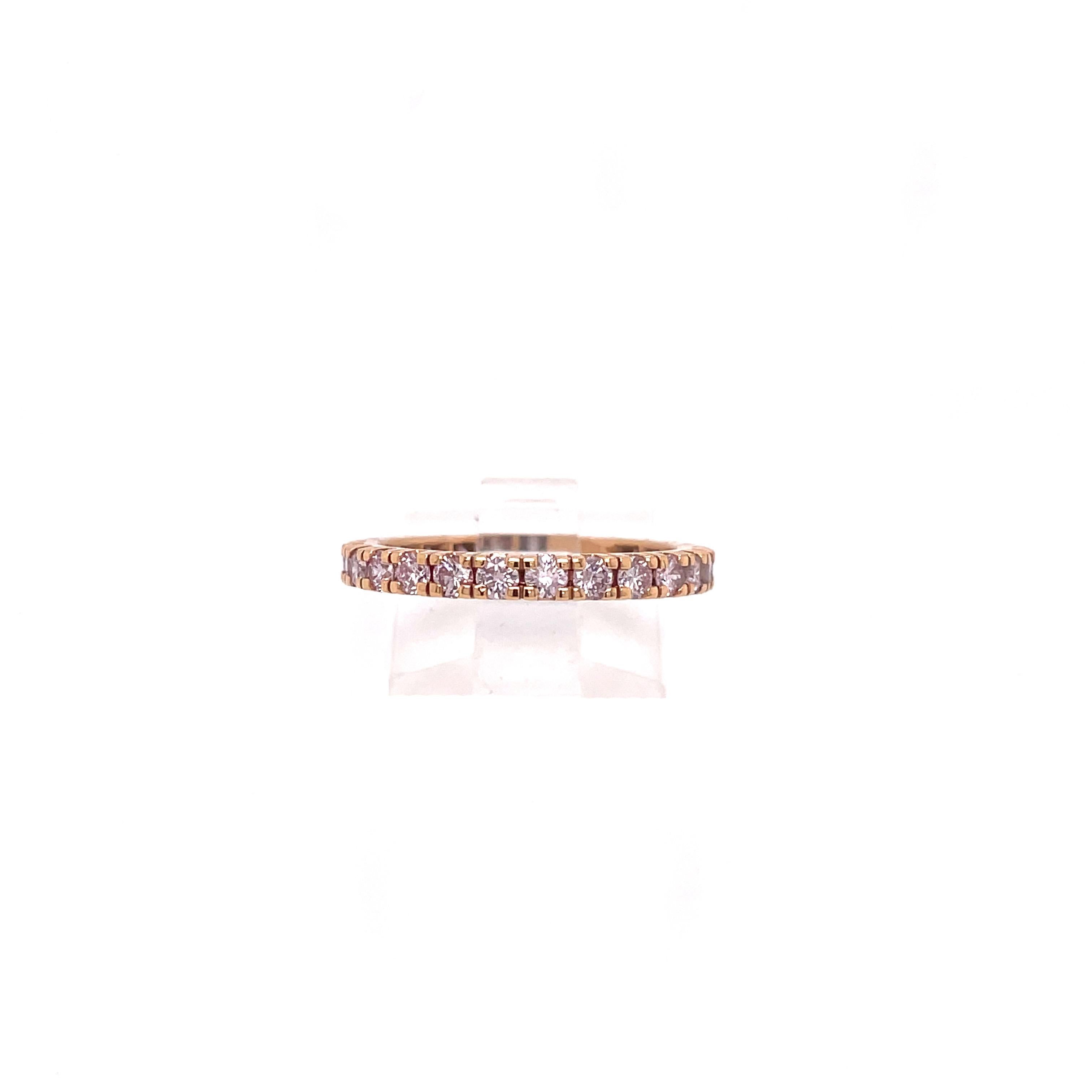 Round Cut 18K Rose Gold Pink Diamond Eternity Band For Sale