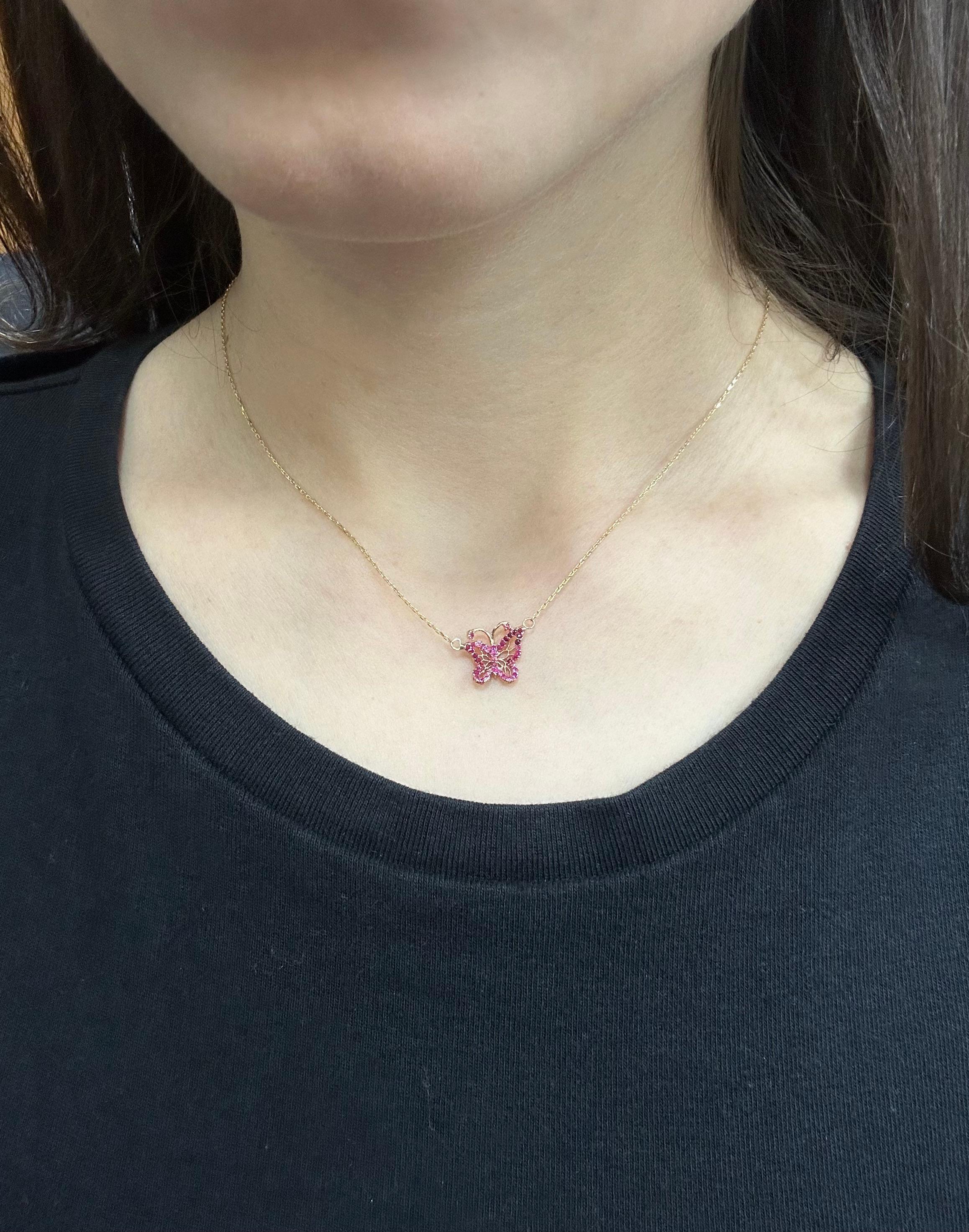 Donna Collana a farfalla con zaffiro rosa in oro rosa 18 carati e catena in oro giallo 14 carati in vendita