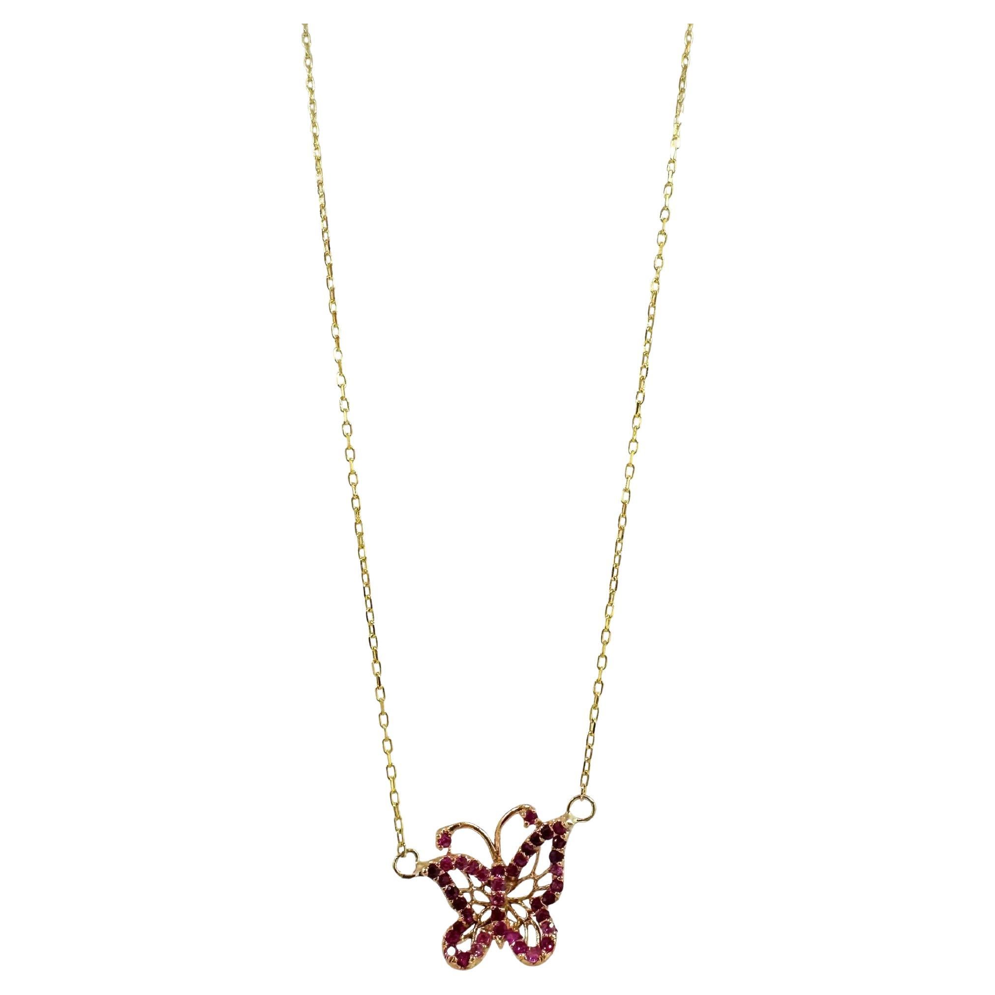 Collar Mariposa Zafiro Rosa de Oro Rosa de 18K con Cadena de Oro Amarillo de 14K