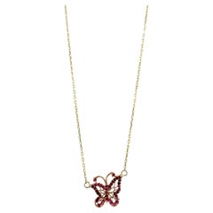 18K Rose Gold Pink Sapphire Butterfly Necklace with 14K Yellow Gold Chain