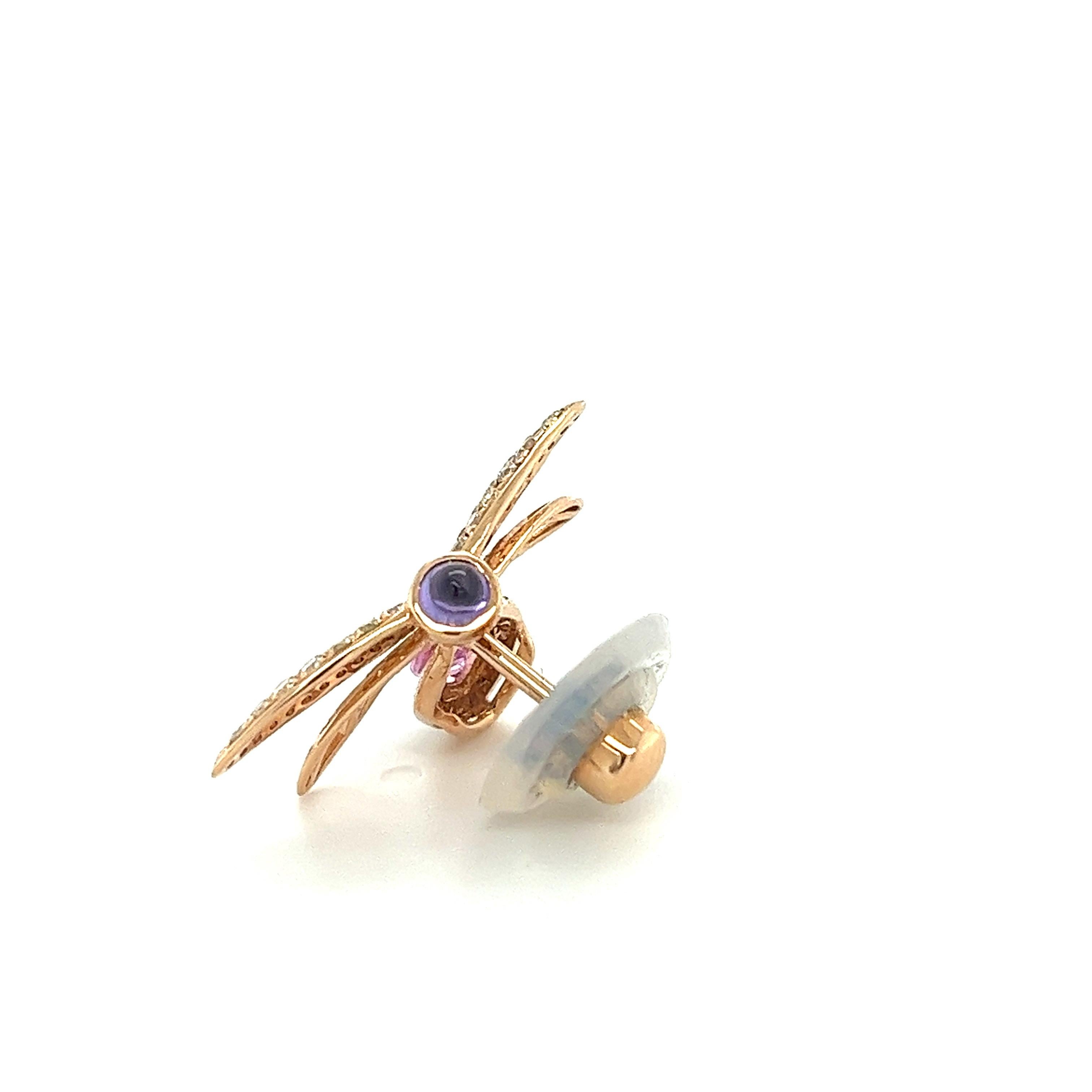 Moderne Broche abeille en or rose 18 carats, saphir rose et diamants en vente